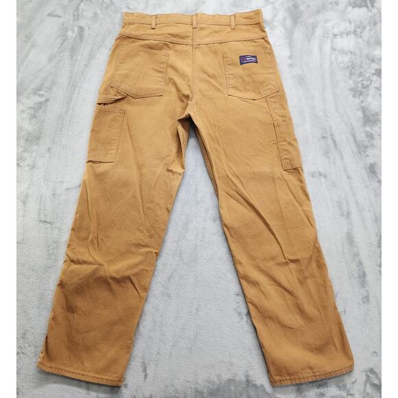 Vintage USA Works Five Brother Pants Mens W38 L32 Brown Double Knee Carpenter - Picture 3 of 11